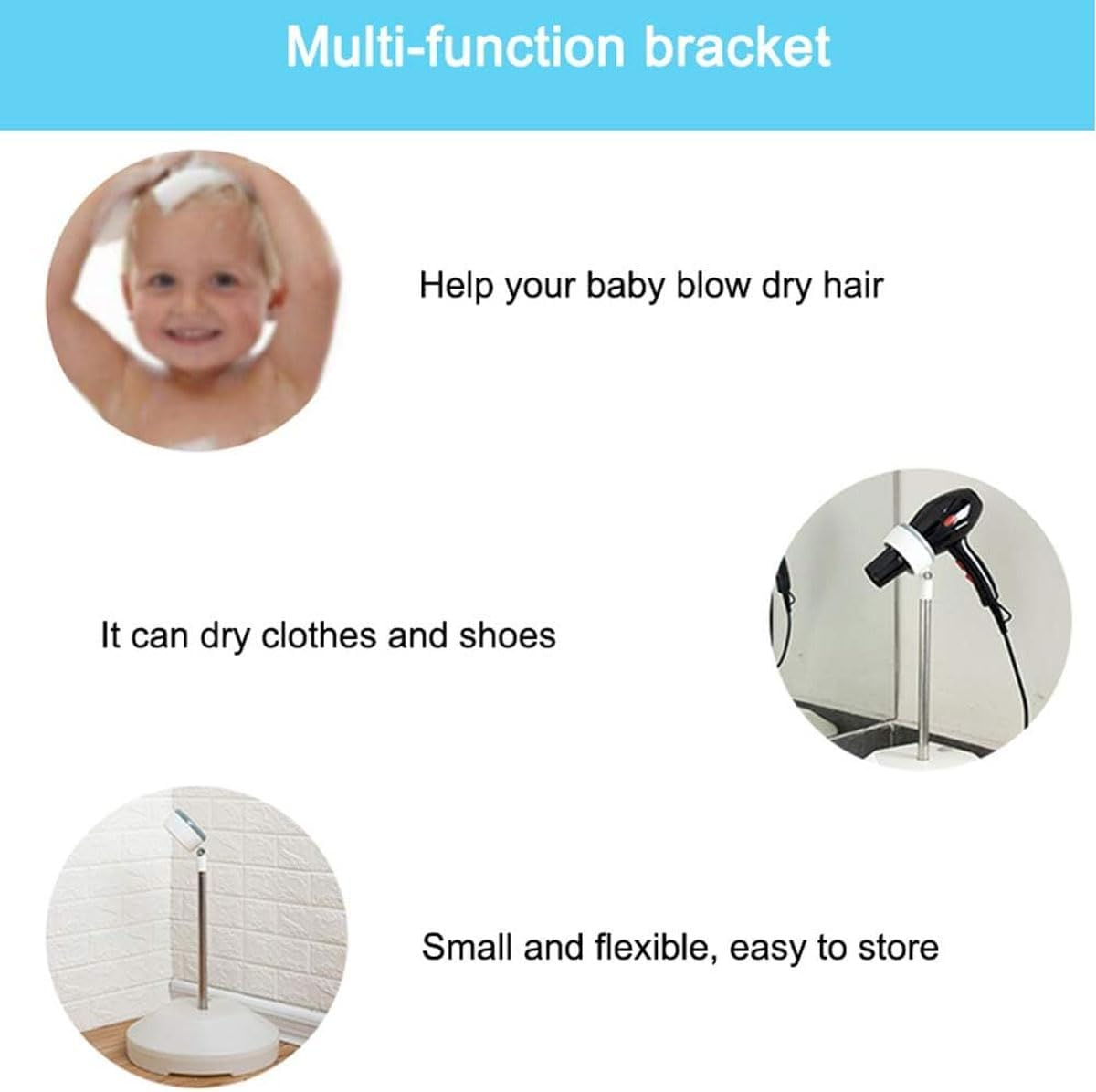 Adjustable Pet Hair Dryer Stand with 180&deg; Rotating Holder, Hands-Free Hair Drying for Dogs and Cats, Stable Base, Flexible Grooming Rack for Pet Bathing and Grooming image number 2