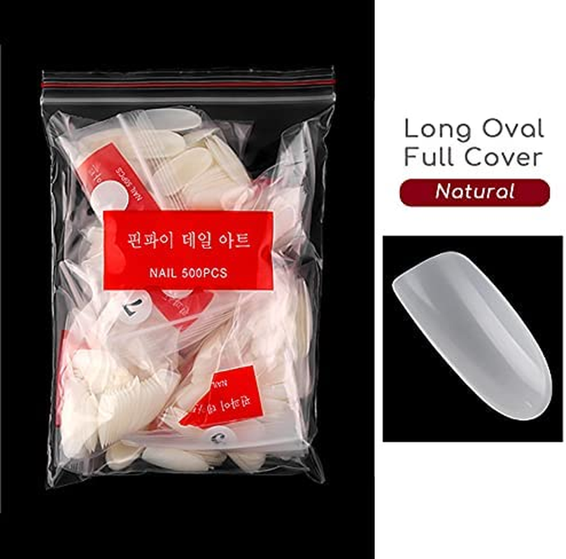 500 Pieces Long Oval Full Cover Nails Natural with 2G Glue, Beauties Factory Natural Oval False Nail Tips in 10 Sizes (Size 0-9) for Nail Salons DIY Extensions Design Manicure image number 4