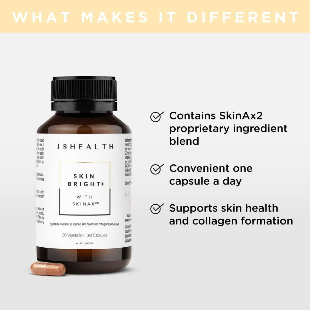Jshealth Vitamins Skin Bright+ Formula | Skin Supplement with Zinc | Vitamin C Nicotinamide Grape Seed | Collagen Formation | Skin Hydration | (30 Capsules) image number 3