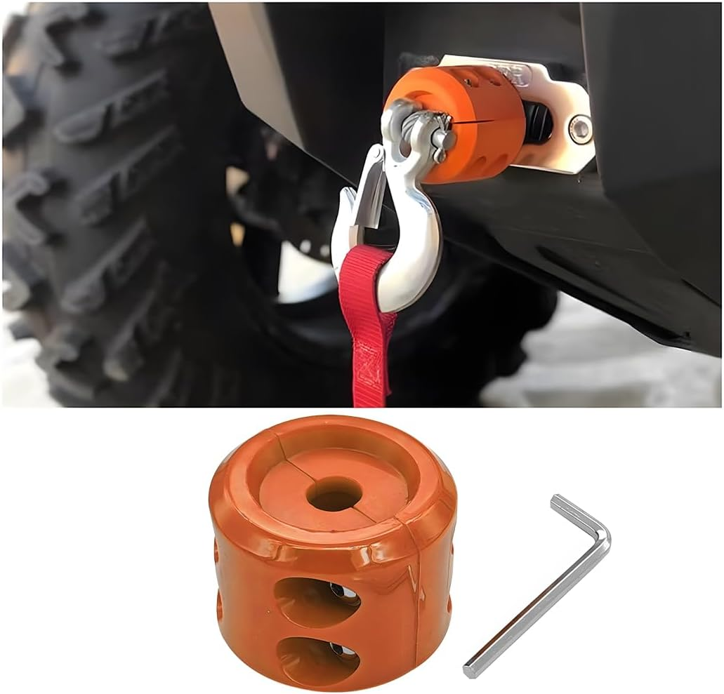 Car Rubber Winch Stopper for ATV UTV Truck, Cable Saver Hook Stopper Line for Synthetic Rope, Bump Shock Saver Dampener with Stainless Steel Screw and Nut, Quick Installation Tool (Orange)