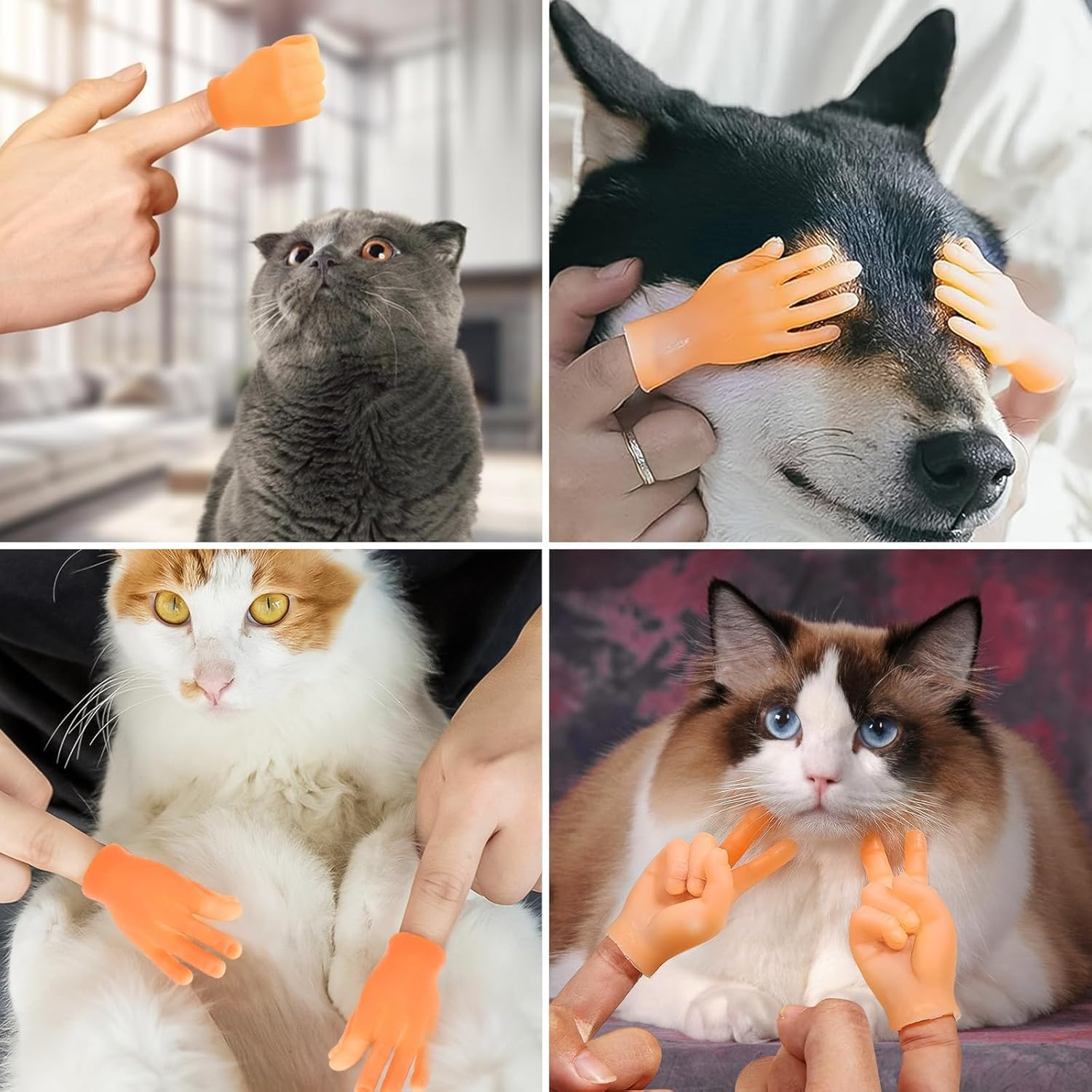 Rubber Small Mini Finger Hands Set, 6Pcs Creativity Finger Puppet Hands, Rubber Tiny Hands Middle Finger Toy, Cat Mini Hands Funny Finger Toy for Cats image number 3