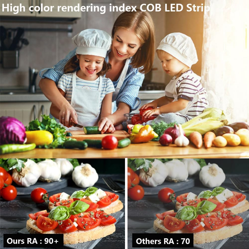 TOPAI 12V Narrow 6.6Mm COB LED Strip Light 3000K Warm White 5M Flexible 3M Adhesive Tape, CRI>90 400Leds/M 7W/M Dotless High Density for Cabinet/Stairs/Shop DIY image number 1