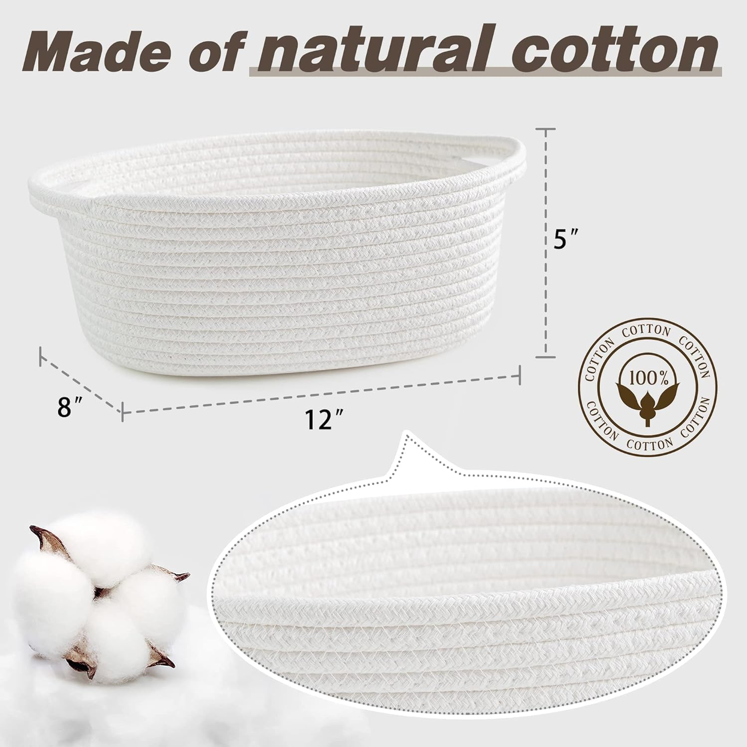 Small Woven Basket with Gift Bags and Ribbons,Diy Basket Gift Set, Empty Small Rope Basket for Storage 12"X 8" X 5" Baby Toy,Durable Baskets for Valentine/Birthday Gifts (White) image number 3