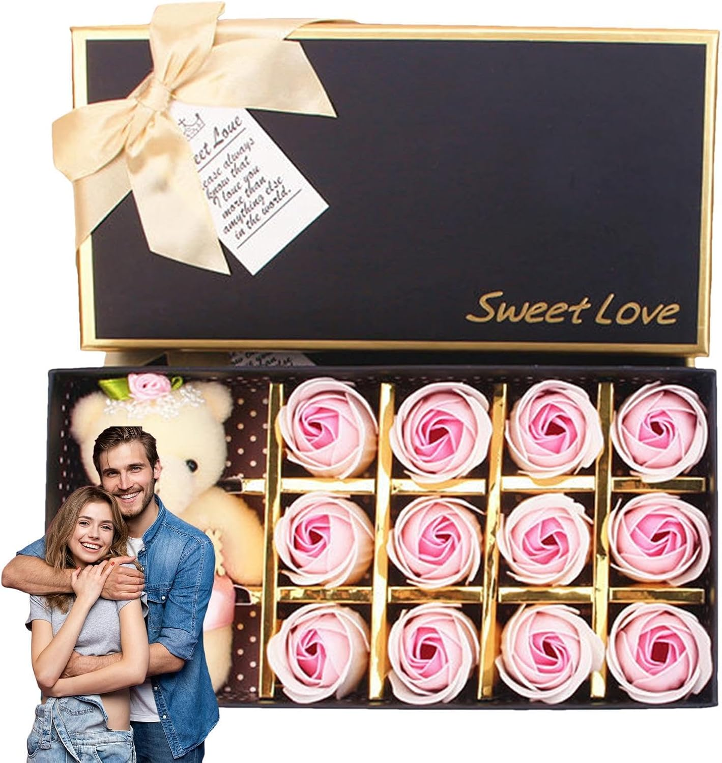 Misaakoeq Floral Scented Bath Soapbar Flower Petals | 12 Petals Shaped Soapbar with Bear Doll | Romantic Cute Soapbar for Women Teens Girls Mom