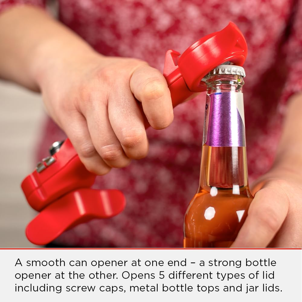 Kuhn Rikon 5-In-1 Can, Jar & Bottle Opener. Self-Attaching Can Opener with Lid-Lifter for Weak Hands - 3 Year Guarantee