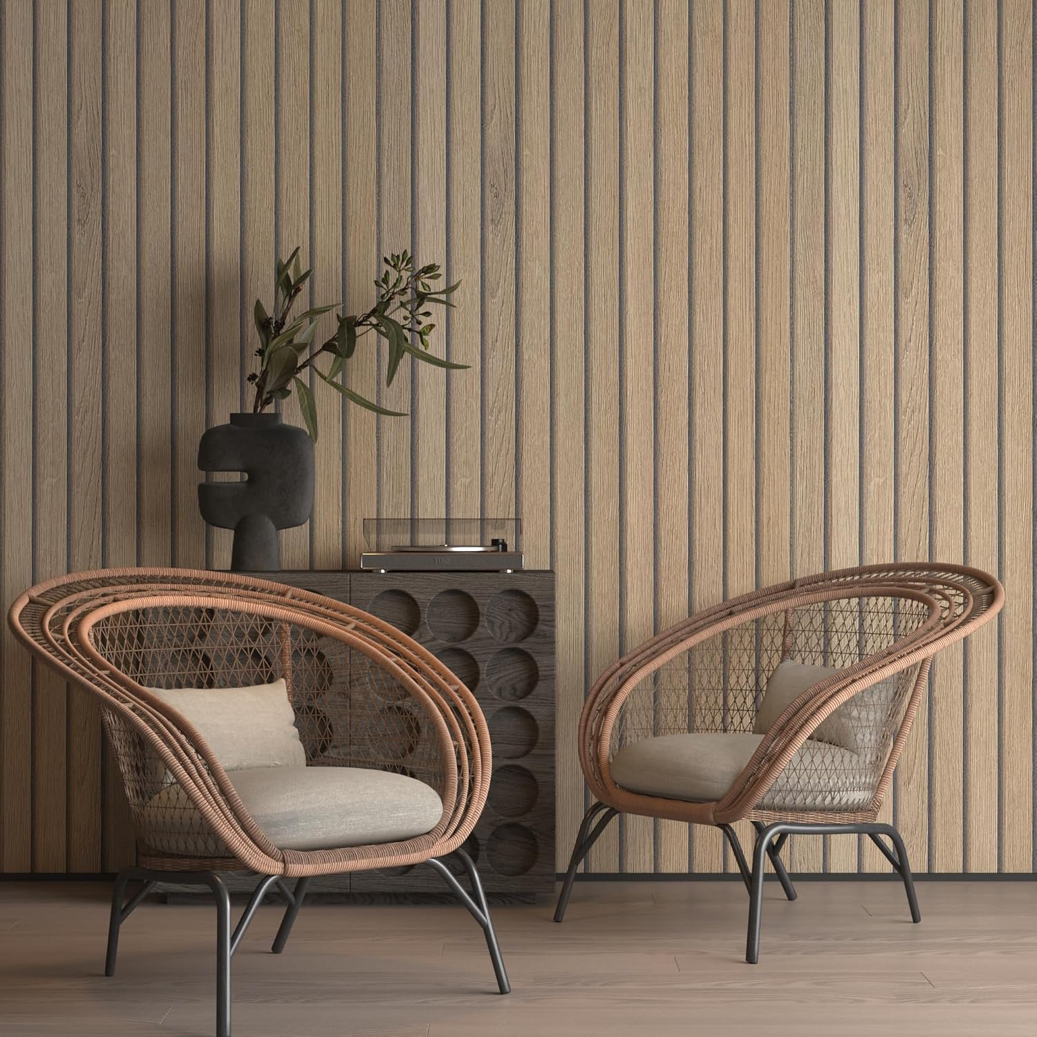 40Cmx9M Brown Wood Striped Peel Stick Wallpaper Self Adhesive Removable Waterproof Vinyl Wrap Wooden Slat Panel Beadboard Wall Paper Natural Light Tan Wood Grain Contact Paper for Apartment Bedroom image number 2