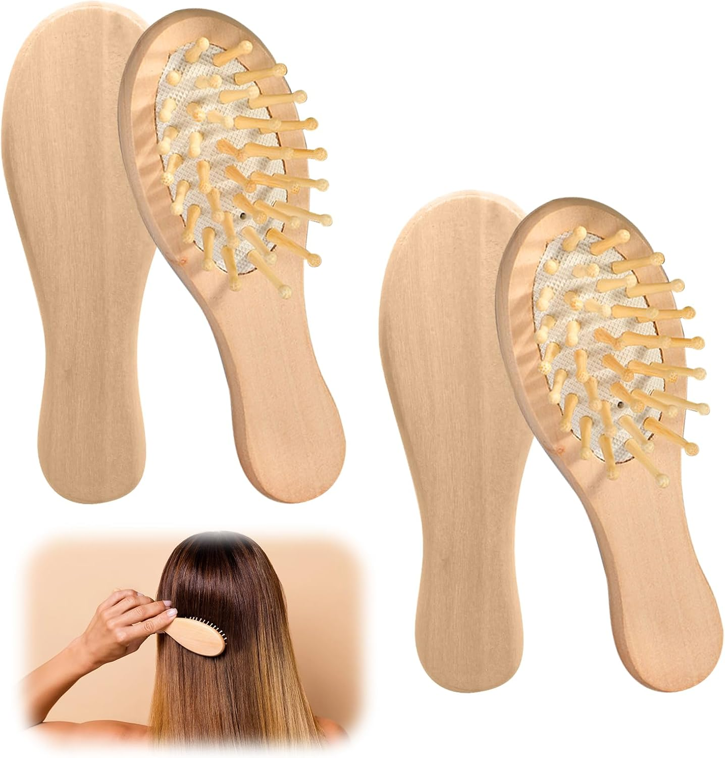 HUTRADE Pack of 2 Wooden Mini Hair Brush, Children'S Hair Brush, Small Bamboo Hair Brush for Travel, Wooden Hair Brush for Women, Men, Children, All Hair Types image number 5