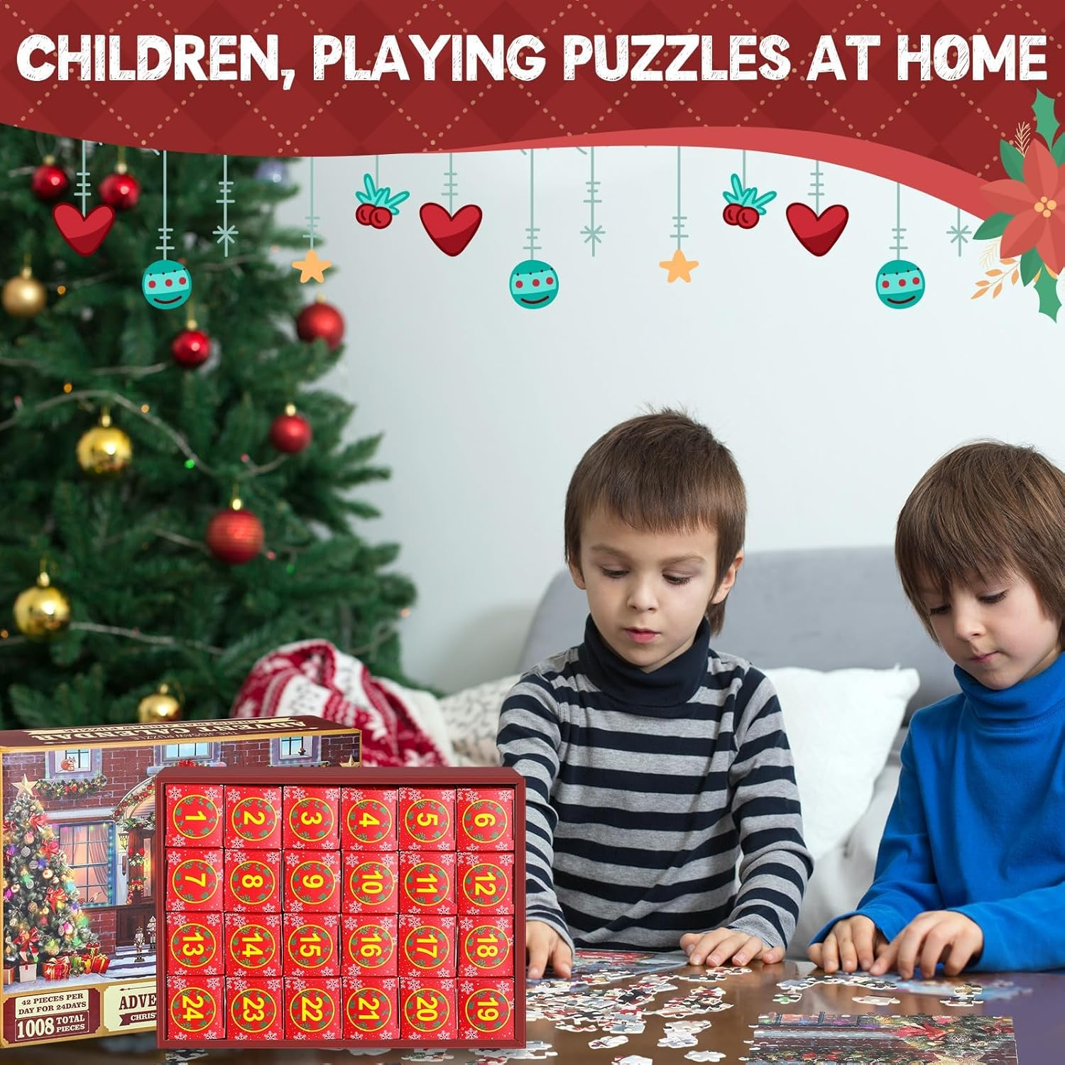 Advent Calendar 2025 Christmas Jigsaw Puzzles, Countdown to Christmas Cottage Holiday Puzzles for Kids Adults, 24 Parts 1008 Pieces image number 2