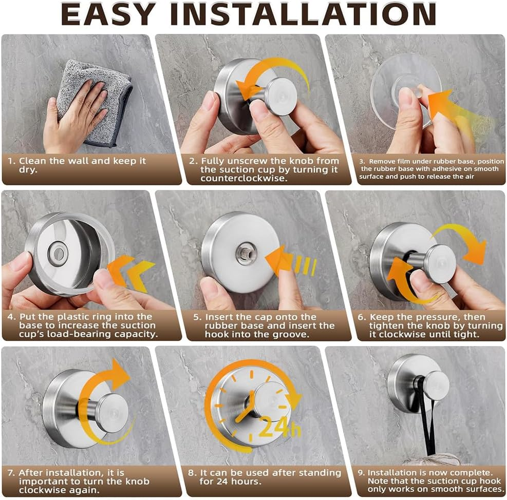 4 Pack Suction Cup Hooks for Shower, Towel Hooks for Bathroom Kitchen Glass Mirror Tile, Stainless Steel Suction Hooks for Hanging Towel Coat image number 2