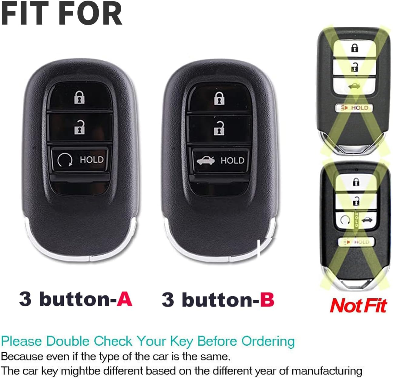 Ontto 3 Buttons Leather Key Fob Cover Fit for Honda Civic 11Th 12Th Gen Accord Vezel Freed Pilot CRV 2023 2024 Keychain Accessories Zinc Alloy Smart Key Case Shell Holder Bag Keyring Red B