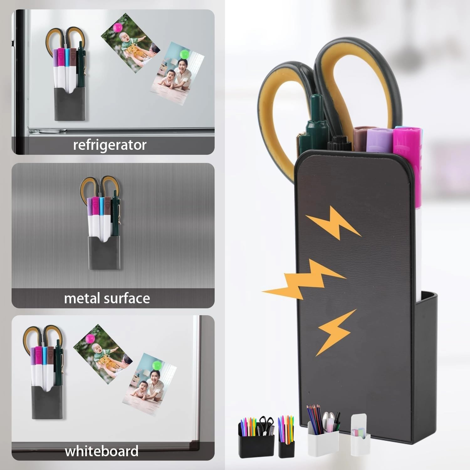 Magnetic Pen Holder,2 Pack Dry Erase Marker Holder with Generous Compartments,Strong Magnet Storage Pencil Organizer for Refrigerator,Whiteboard,Locker Accessories (White (2)) image number 6