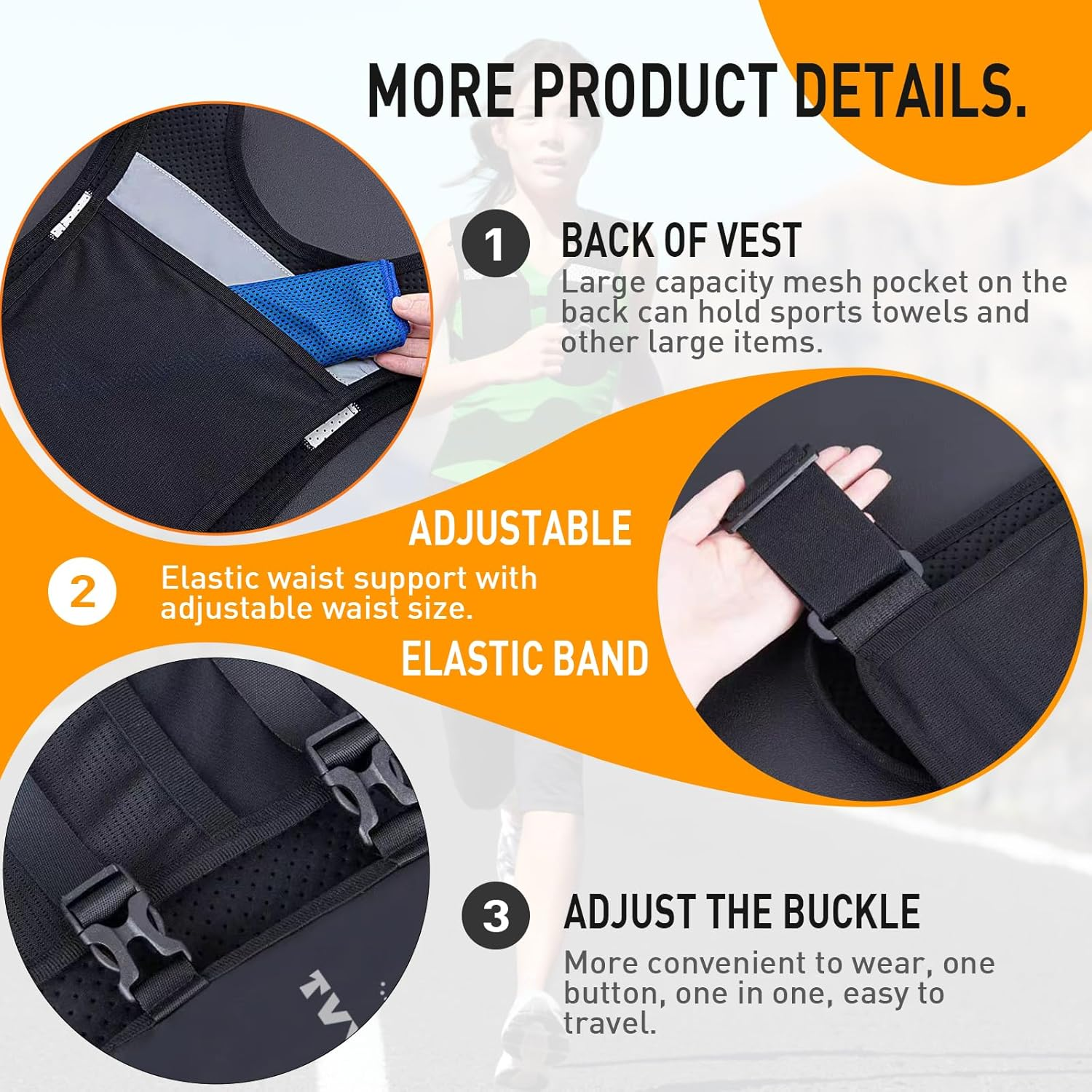 Running Vest Backpack, Adjustable with Reflective Strips for Men and Women, Cycling, Running, Mountaineering, Hiking, Hydration Vest Set Multiple Pockets for Storing Mobile Phones, Water Bottles image number 6