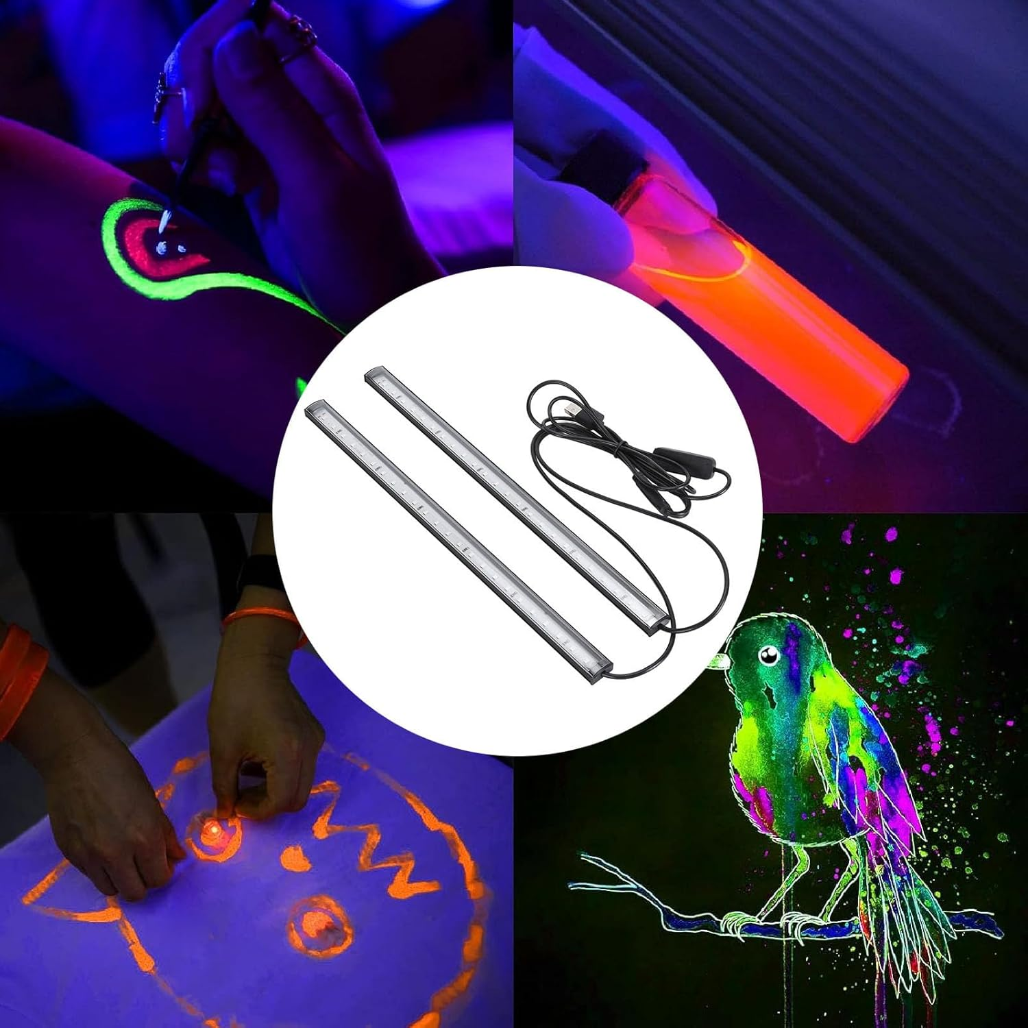 LED Shop Light Bar, USB Power under Cabinet Lighting Plug and Play 380 to 400Nm Wavelength 1Ft Blacklight LED Tube with 58In Power Cord for Party Decoration