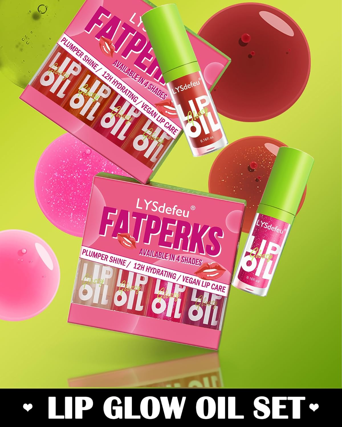 4 Colors Lip Oil Glaze - Hydrating Tinted Plumping Lip Gloss, Fat Drip with Big Brush Head, Clear Pink Shiny Glow Reviver Care, Long Lasting Non-Sticky Transparent Makeup Gift-Seta image number 5