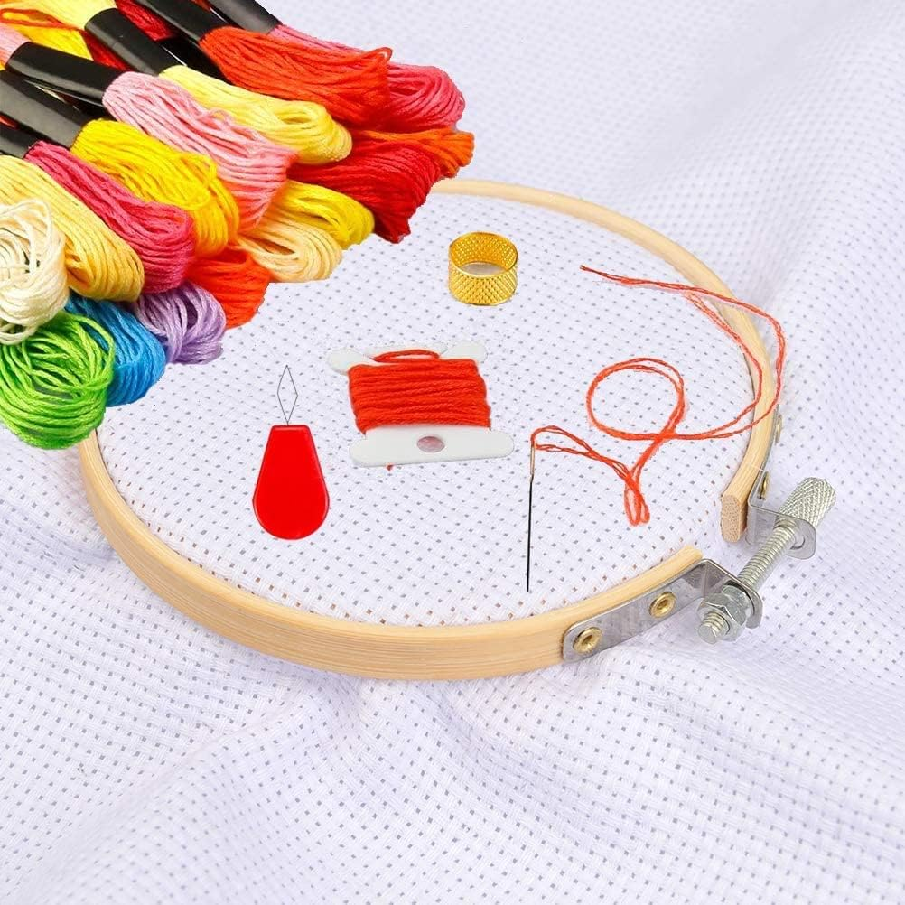 Cldamecy 3 Pieces Embroidery Hoops 4/5/6 Inch,Round Bamboo Adjustable Frame Circle Ring Hoops for Embroidery,Cross Stitch,Ornament and Art Craft Sewing image number 4