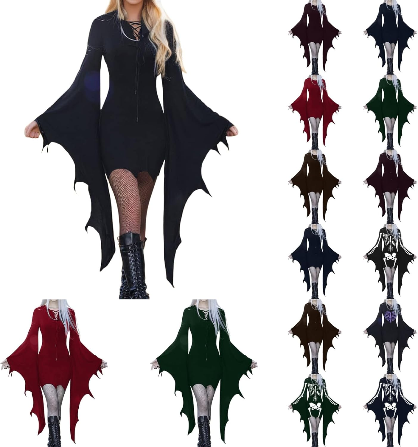 Halloween Dress for Women Steampunk Gothic Dress with Bat Sleeves Medieval Renaissance Costume for Party Cosplay
