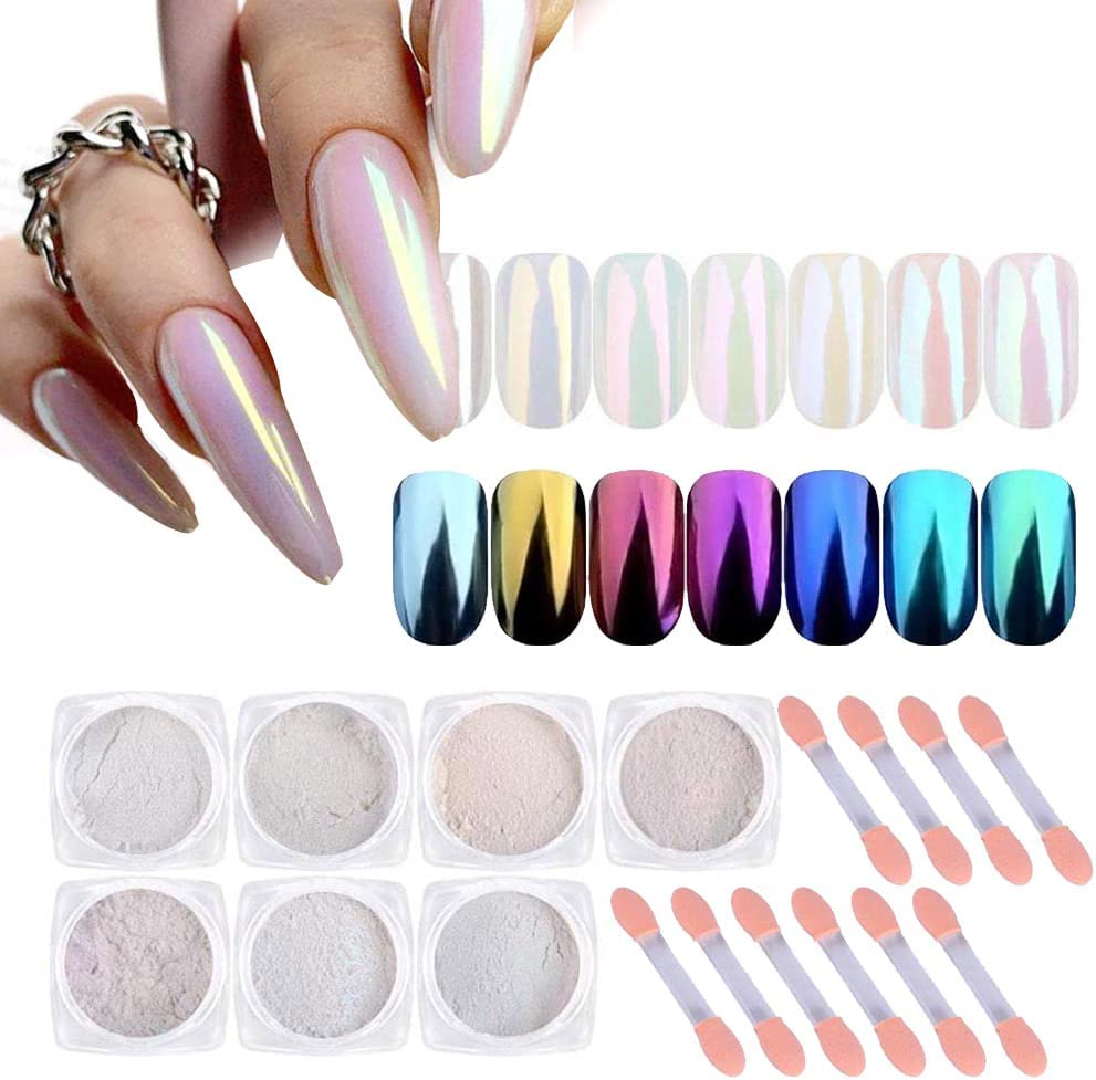 Polvere Unghie Effetto Perla,Pearl Nail Powder,7 Couleurs,Pearl Nails Aurora Mica Pour R&eacute;sine Set, Metallic Nail Mirror Multi-Chrome Iriscent Nails Powder Manucure Pigment image number 2