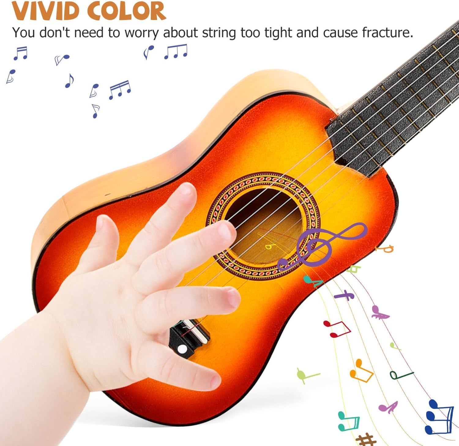 Veemoon 21 Inch Kids Acoustic Guitar 6 String Wooden Small Guitar Beginner Guitar Instrument (Sun Color) image number 5