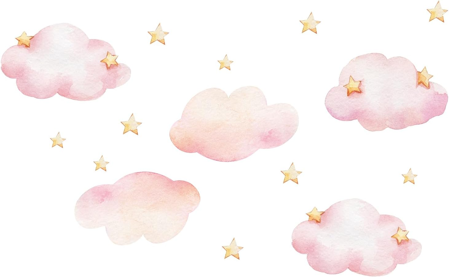Clouds and Stars Wall Stickers, Pink Removable Wall Mural Stickers Cloud Wallpaper Stick and Peel Vinyl Wall Art Decals for Kids Baby Nursery Bedroom Living Room Home Decor Gift image number 4