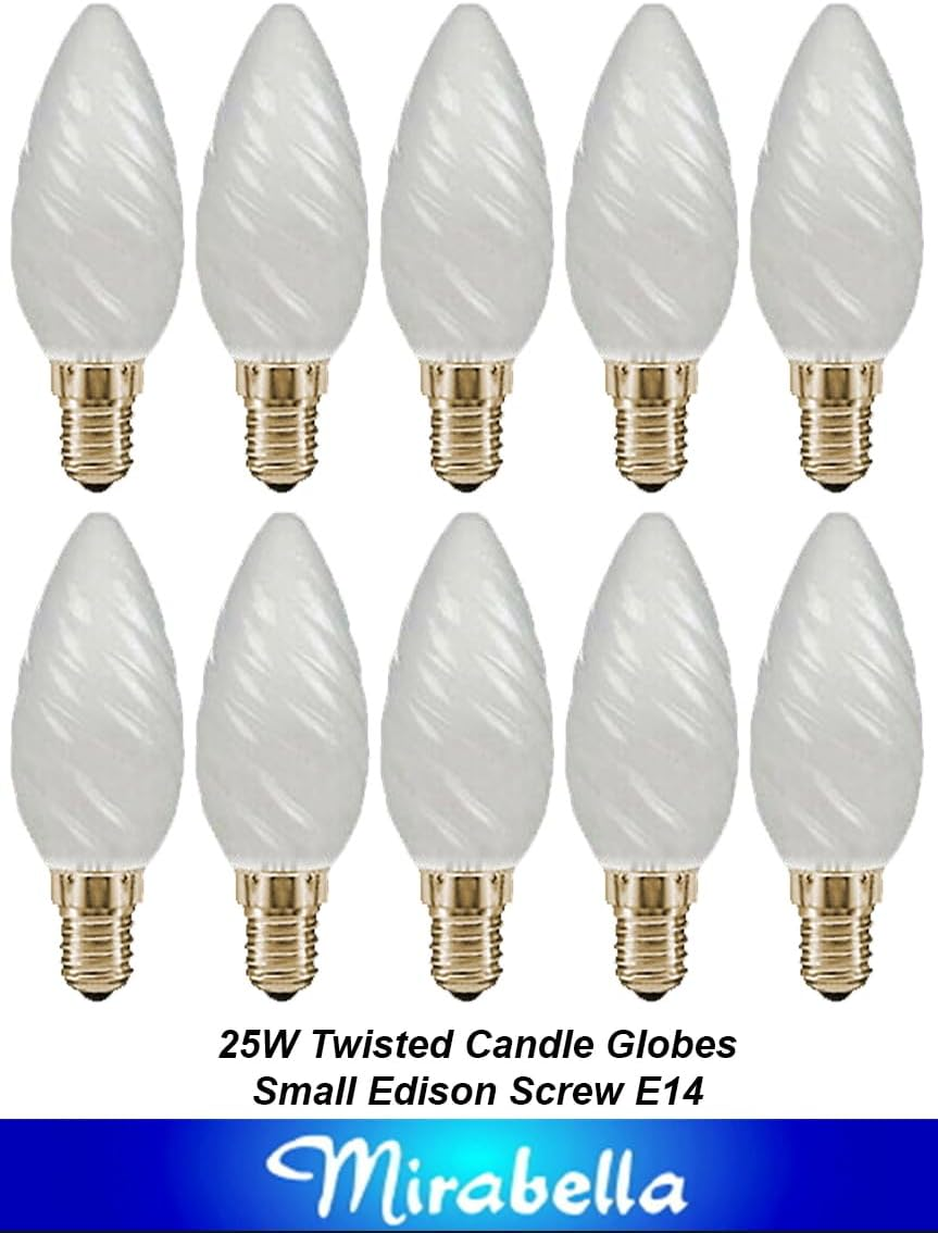 10 X 25W Pearl Twisted Candle Light Globes Bulbs Lamps E14 Small Edison Screw SES Incandescent Twistle