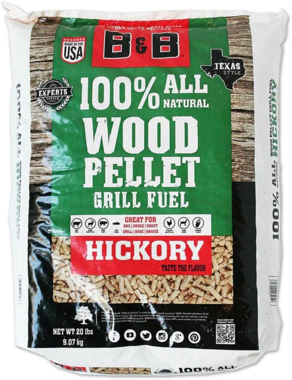 B&B Hickory Pellet Grill Fuel, 9 Kg