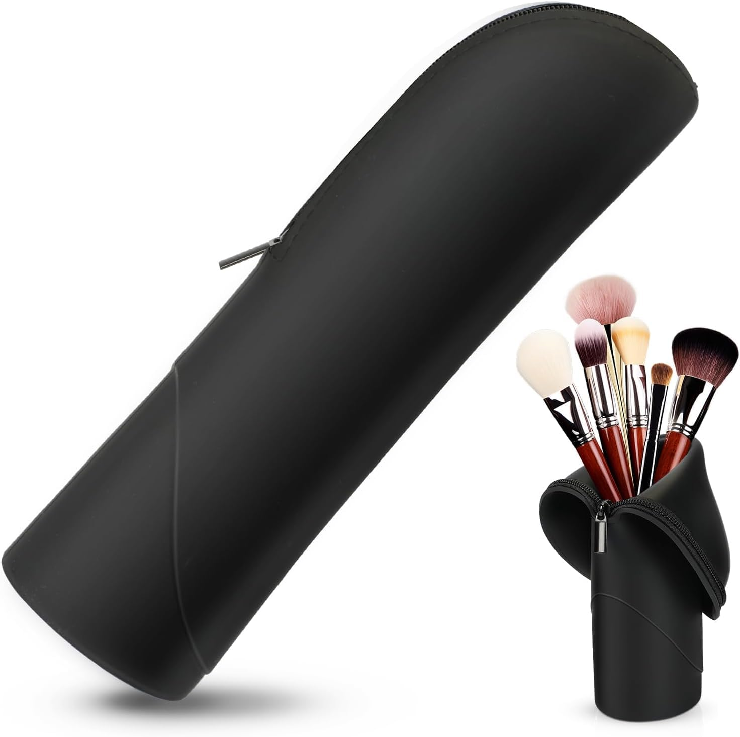 Silicone Makeup Brush Holder, Stand-Up Travel Pouch with Zipper, 1 Piece image number 6