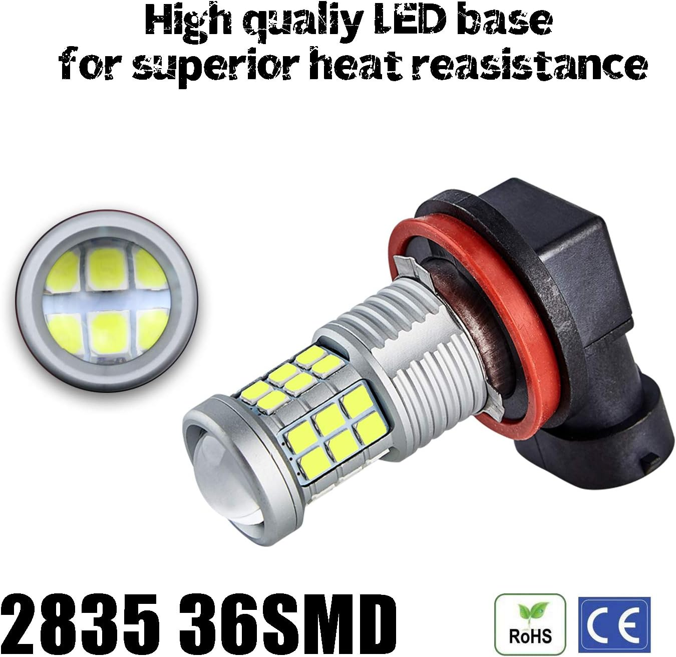 Super Bright 3000Lm H8 H11 LED Fog Lights Bulbs DRL High Power 3030 Chips with Projector Lens Replacement for Cars Trucks, 6000K Xenon White