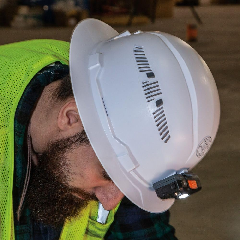 Klein Tools A-56064 400 Lumens Rechargeable Auto-Off LED Headlamp with Silicone Strap, Orange/Black