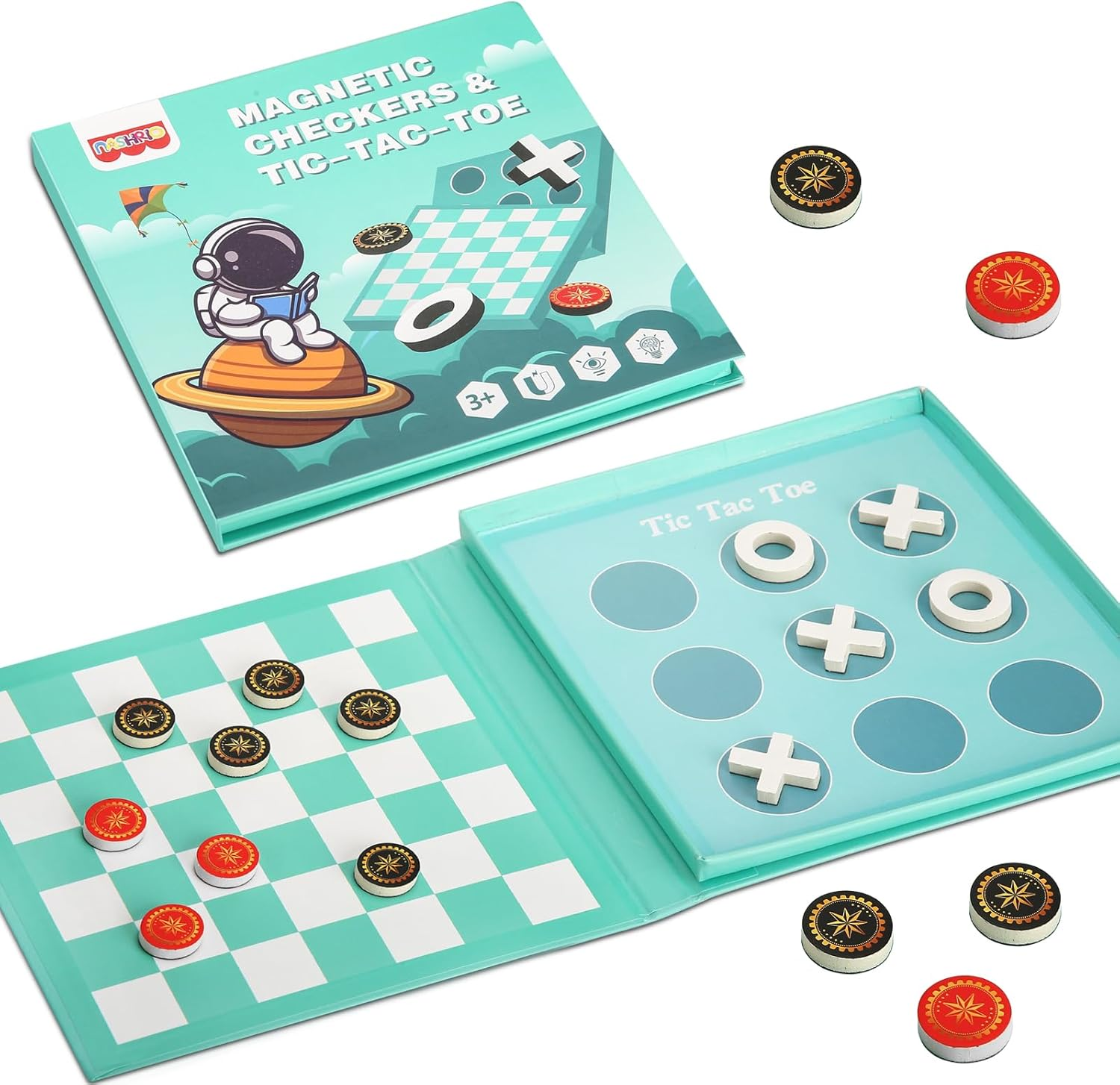 Checkers Board Game for Kids 4-12, 2 in 1 Magnetic Checkers and Tic-Tac-Toe Sets Travel Toys Travel Games, Ideal Gifts for Young Kids 4 5 6 7 8 9 image number 1