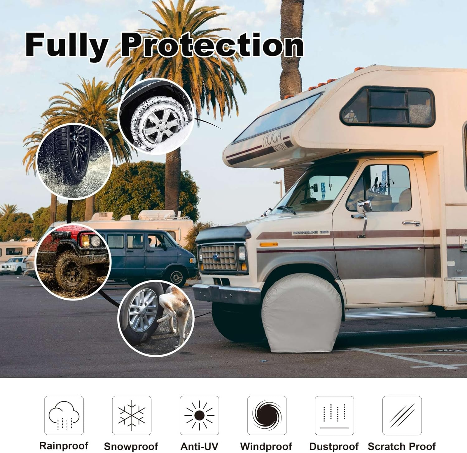 Explore Land Tire Covers 4 Pack - Tough Wheel Protector for Truck, SUV, Trailer, Camper, RV Universal Fits Tire Diameters 39-42 Inches, Charcoal image number 5