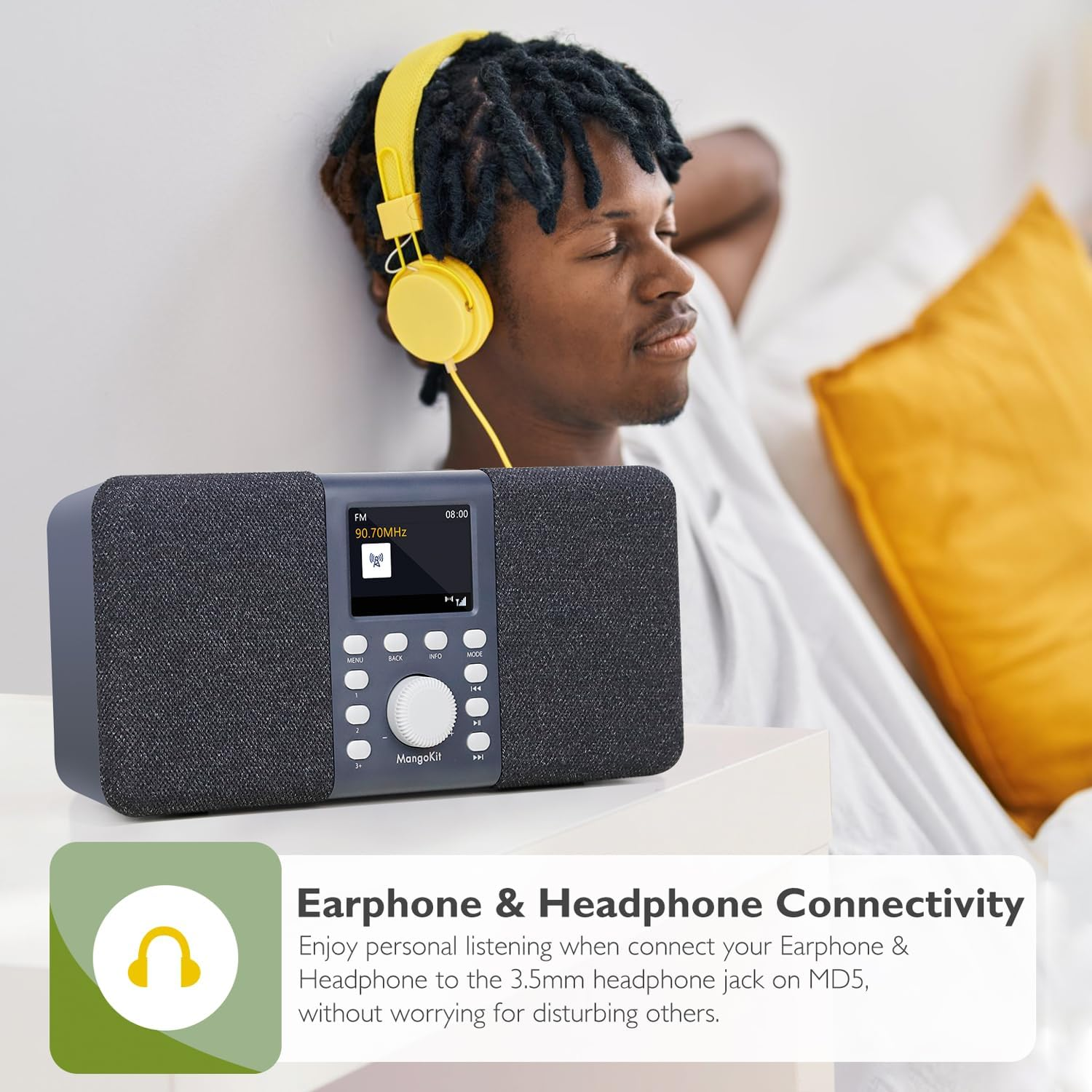 MD5 DAB DAB+ FM Digital Stereo Sound Radio, Portable, 20 Presets Stations, Headphone Port, Wireless Speaker - Dark Grey image number 1