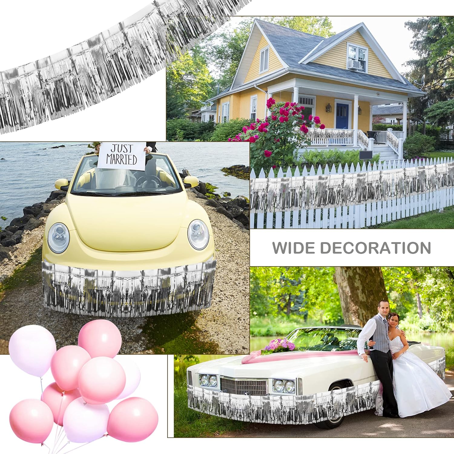 2 Pack Fringe Foil Curtain, Metallic Foil Fringe Garland Shiny Wall Hanging Drapes Tassel Foil Float for Parade Float Trailer, Birthday Holiday Party Decoration (Silver) - Gold image number 3