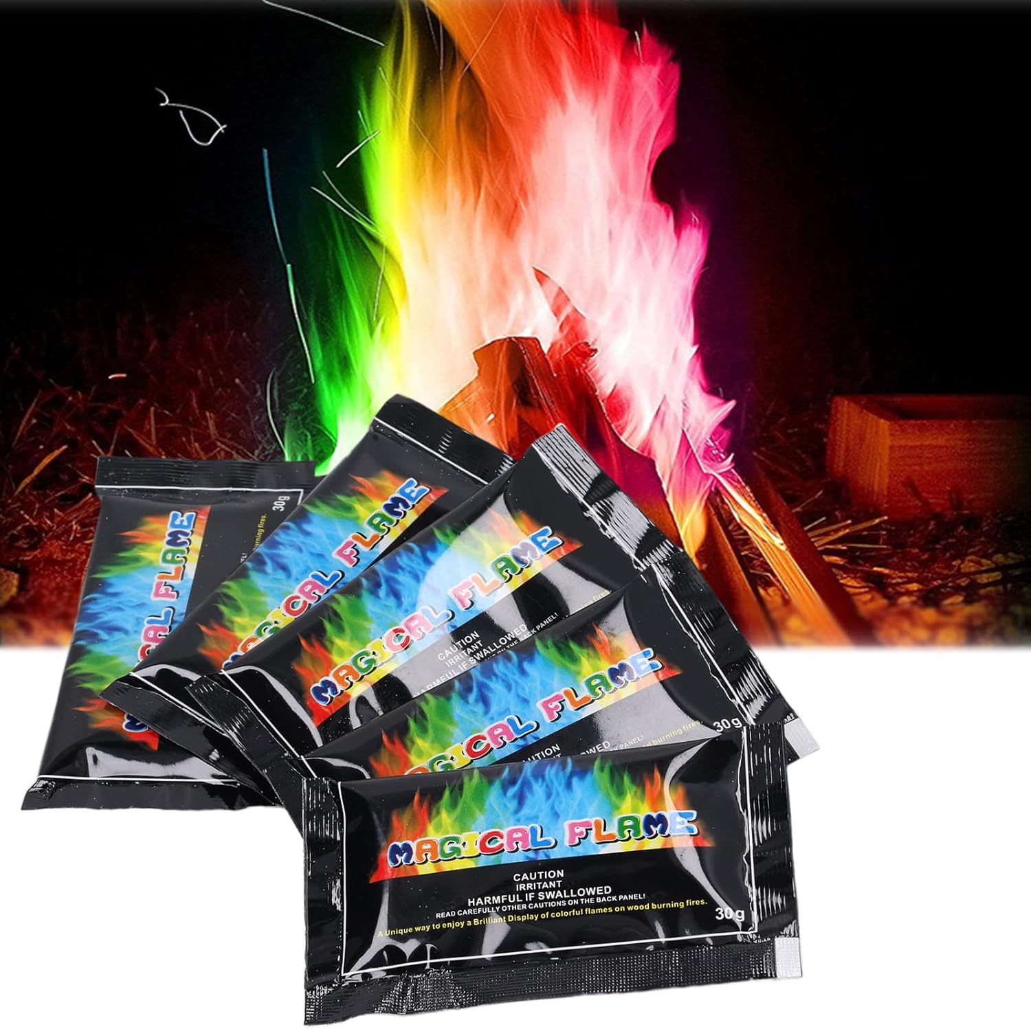 5PACS Color Changing Packets,Changing Flames for Campfire Bonfire Outdoor Fireplaces, Mystical Rainbow Flames, 30-35 Minutes Duration image number 6