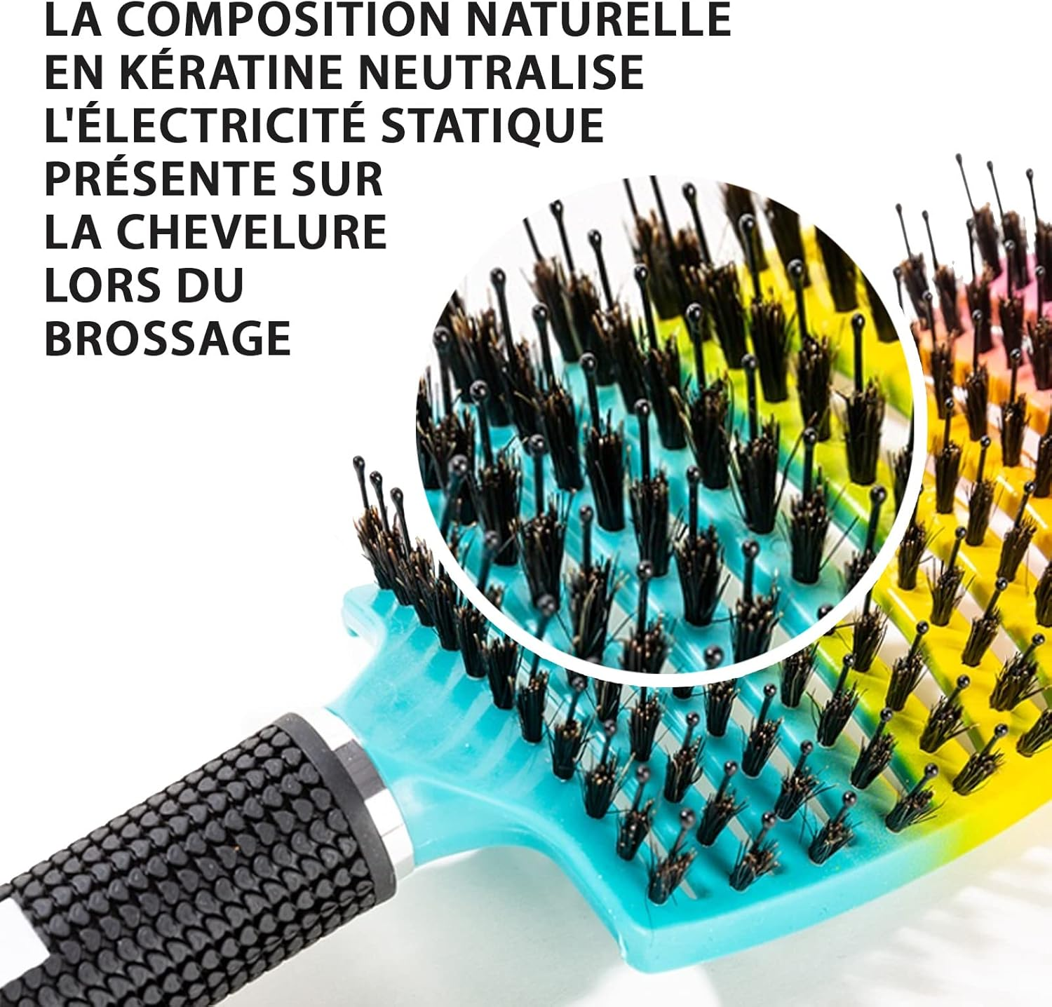 Boar Bristle Brush Blue Rainbow &ndash; 100% Natural Boar Bristle Hair Brush &ndash; Detangles All Hair Types and Painless! image number 3