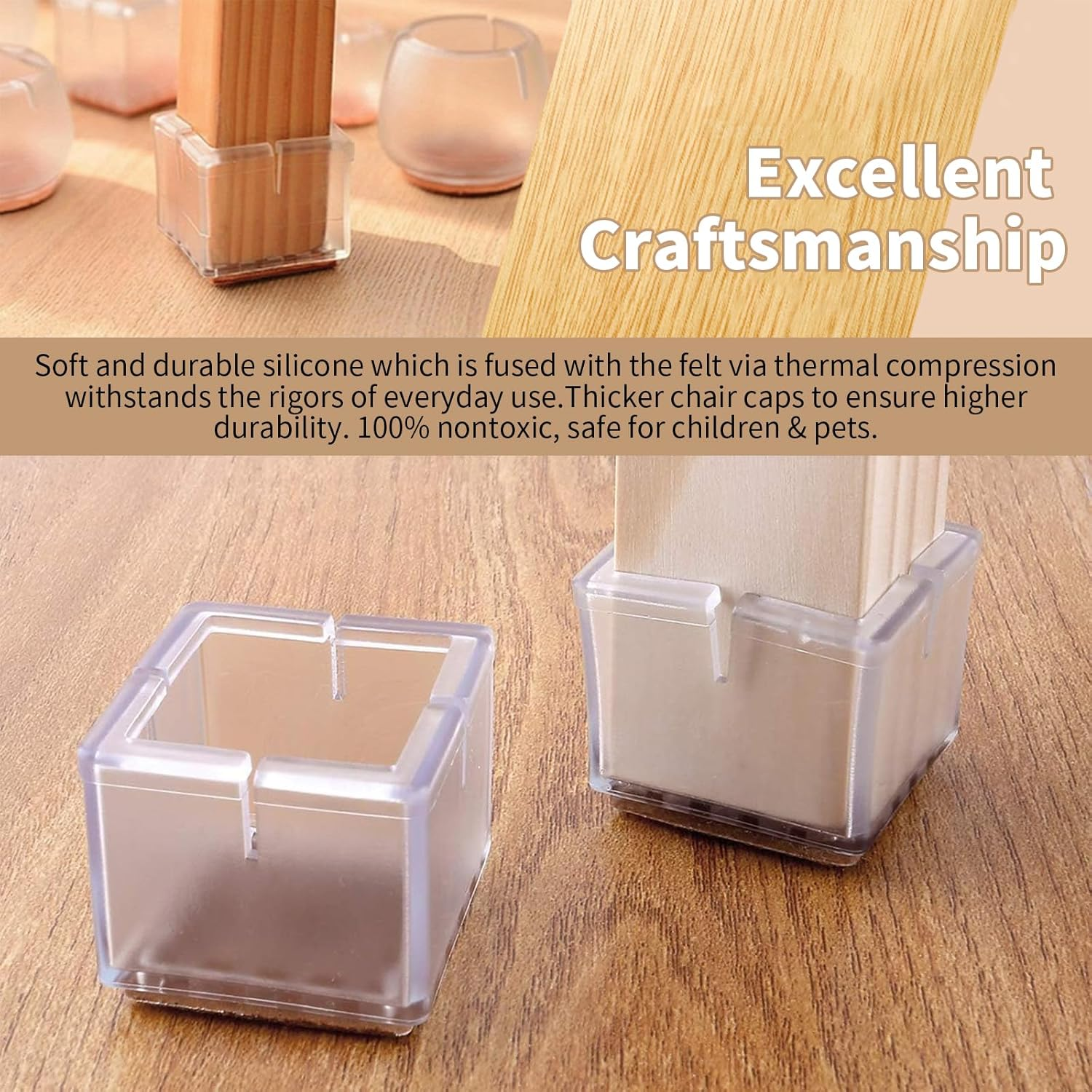 28 Pcs Square Furniture Table Legs Covers for Wood Floor Protector, Furniture Feet Caps Pads for Hardwood Floors, Anti-Scratch Chair Feet Pads, Noise Reduced Chair Legs Covers (28) image number 2