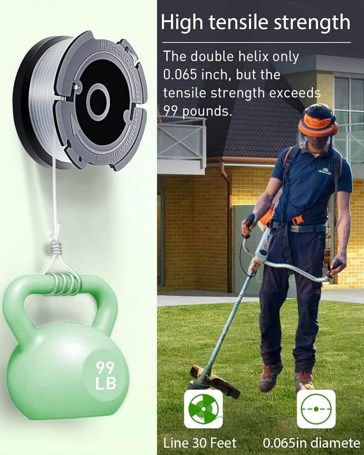 AF100 Replacement Spool for Black & Decker Trimmers, 30-Foot, 0.065-Inch, Compatible with GH900, GH600, GH610, Includes 8 Spools, 2 Caps, 2 Springs image number 3