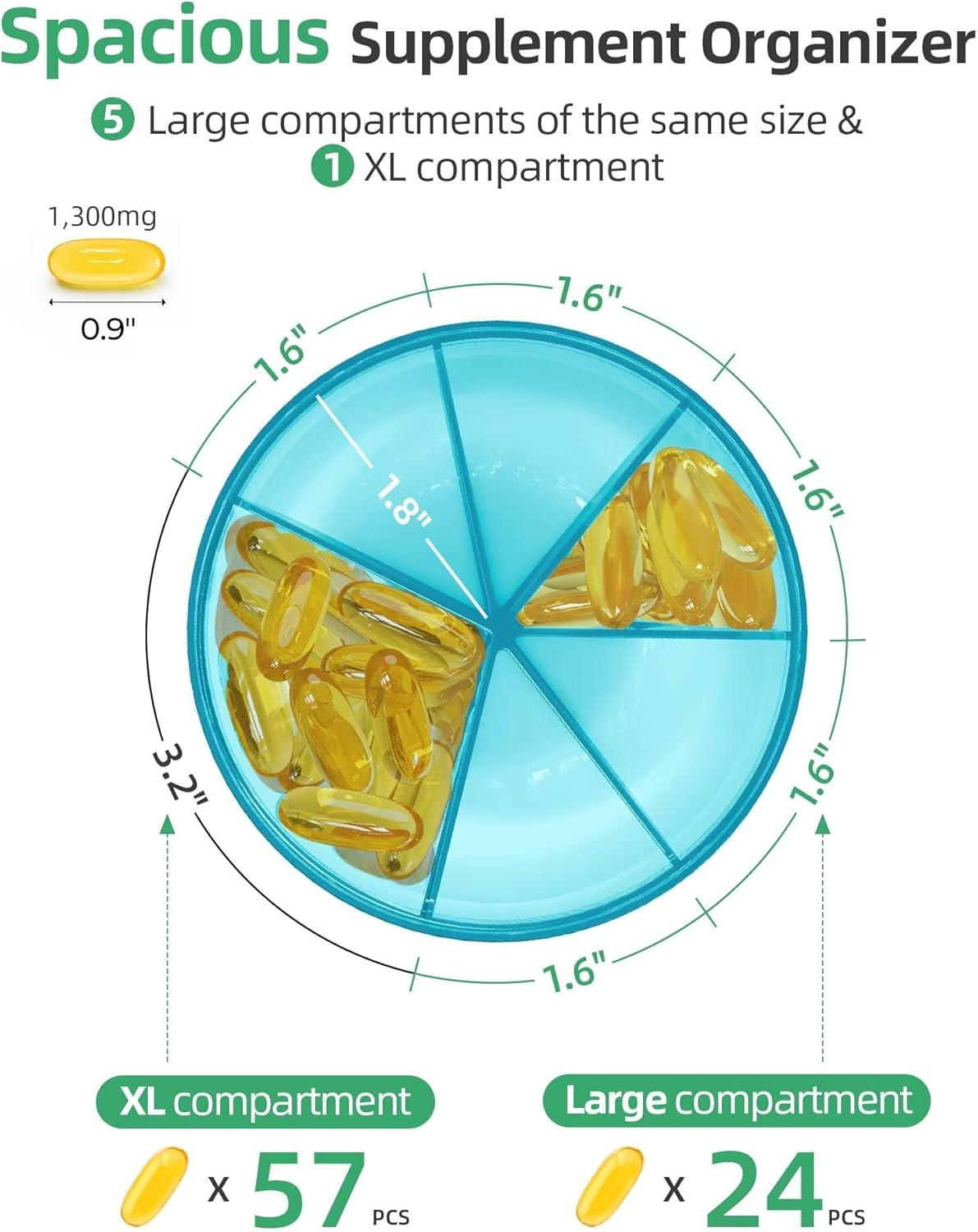 PULIV Large Supplement Organizer Bottle, Holds Plenty of Vitamins in 1 Monthly Pill Dispenser with Anti-Mixing & Wide Openings Design, Easy to Retrieve Meds, Includes 20 Pcs Stick-On Labels Blue - Blue image number 6
