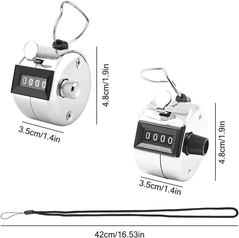 AFUNTA 4 PCS 4 Digit Hand Tally Counters Hand Held & 4 Lanyard, Mechanical Manual Clicker Number Lap Tracker with Metal Finger Ring Hoop Holder Fit Stadium Coach - Silver image number 6