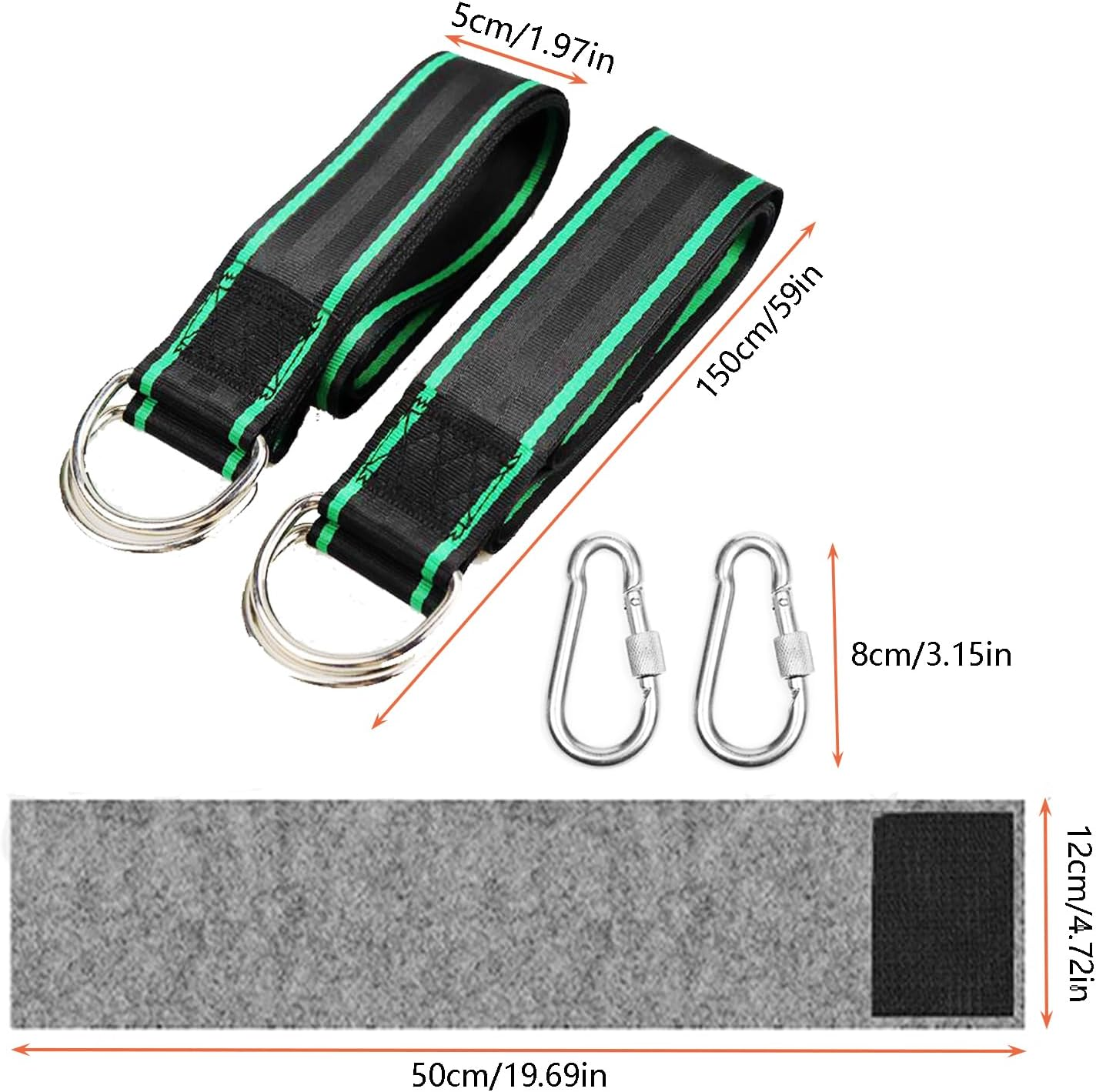 Taicols Tree Swing Hanging Straps, 2 Pcs 1.5M/5Ft Hammock Tree Straps Kit with 2 Sturdy Lock Carabiners & 2 Tree Protectors for Swings and Hammocks,Holds up to 1000Kg,Carry Pouch Bag for Hammocks image number 1