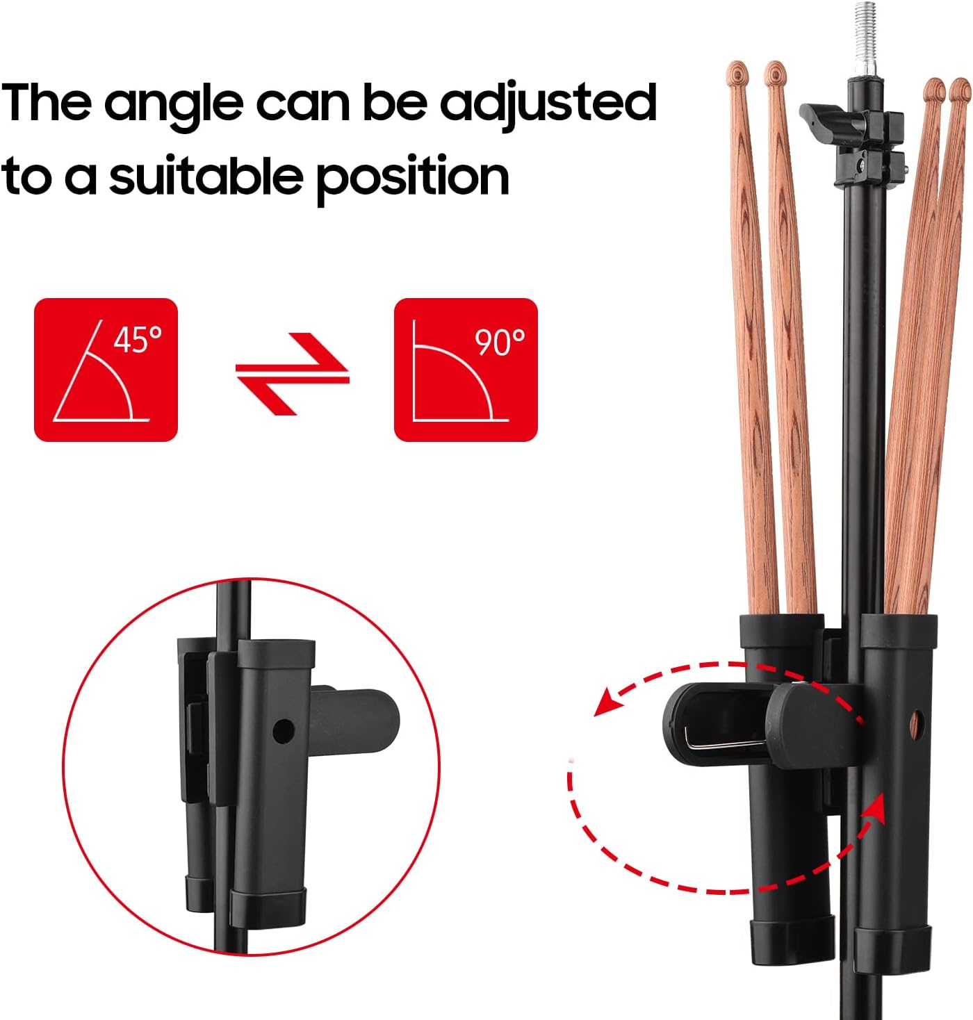 Drumsticks Holder Brush Holder Drumstick Grabber Stick Holder Strong Spring Clamp Mechanism Anti-Slip Rubber Pad Angle Adjustable BBZY image number 3