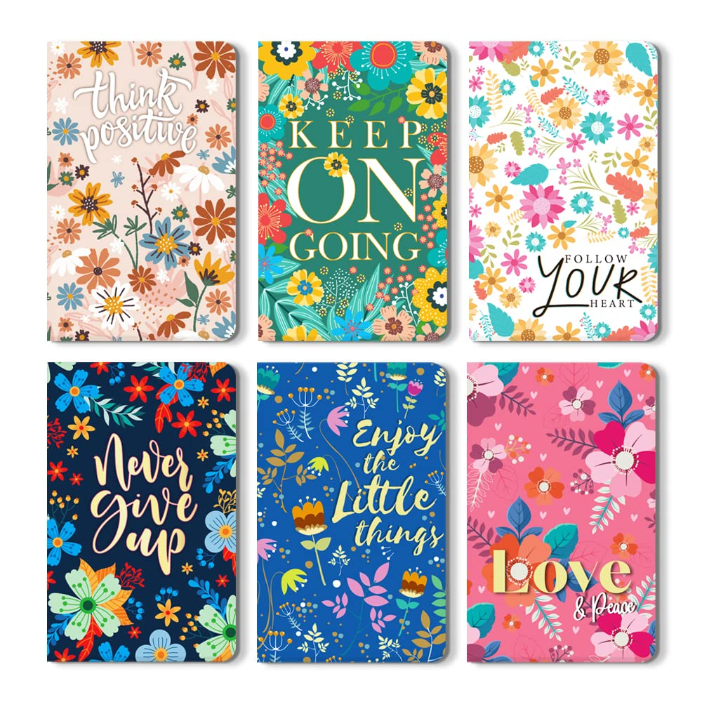 Kidepoch Floral Inspirational Notebook Bulk 6 Pack Botanical Notepad for Women 8X5 Inch Floral Patterned Notebook Memo Notebook with Motivational Quotes