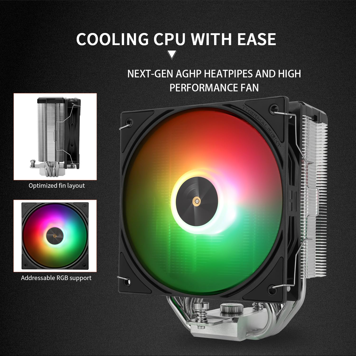 Thermalright Assassin X 120R Digital ARGB Black CPU Cooler Air with 4X6Mm Heatpipes, Digital Screen Top Cover,Pwm Fan Heatsink CPU Cooler,151Mm High, for AM5 and Intel Lga1700/1851/1150/1151/1200 image number 4