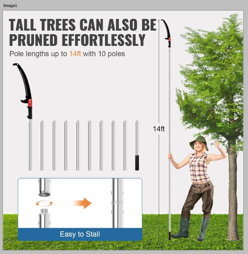 Manual Pole Saw 15Ft, Lightweight Manual Stainless Steel Extension High Pole Pruning Pole Saw for Tree Trimming Branches at Forestry Yard Garden Patio image number 4