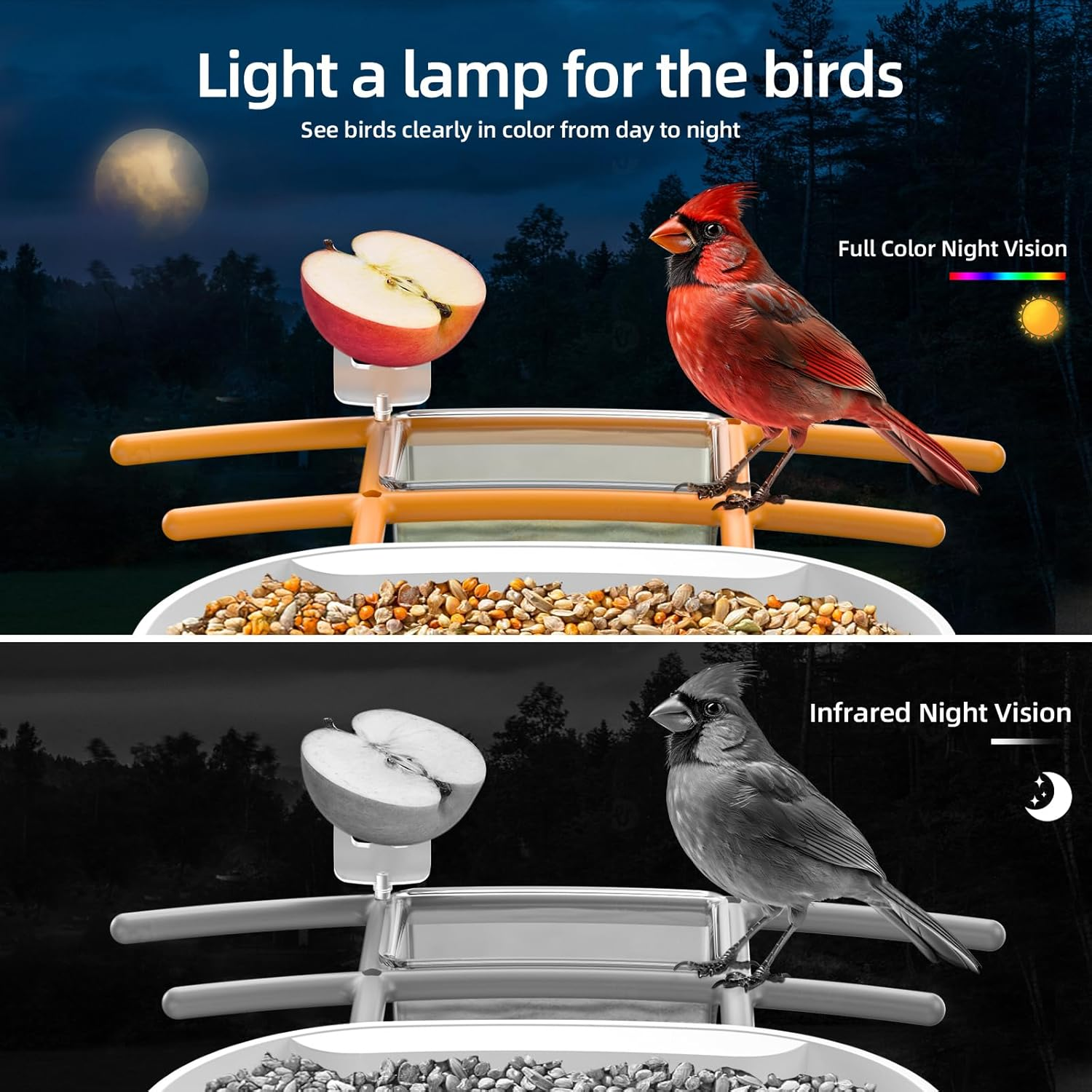 Bird Feeder with Camera - Identifies 11,000+ Bird Species, Full Color & Infrared Night Vision, Solar Powered, Auto Video Capture & Instant Alerts, IP65 Waterproof, 1.8L Large Capacity,White image number 3