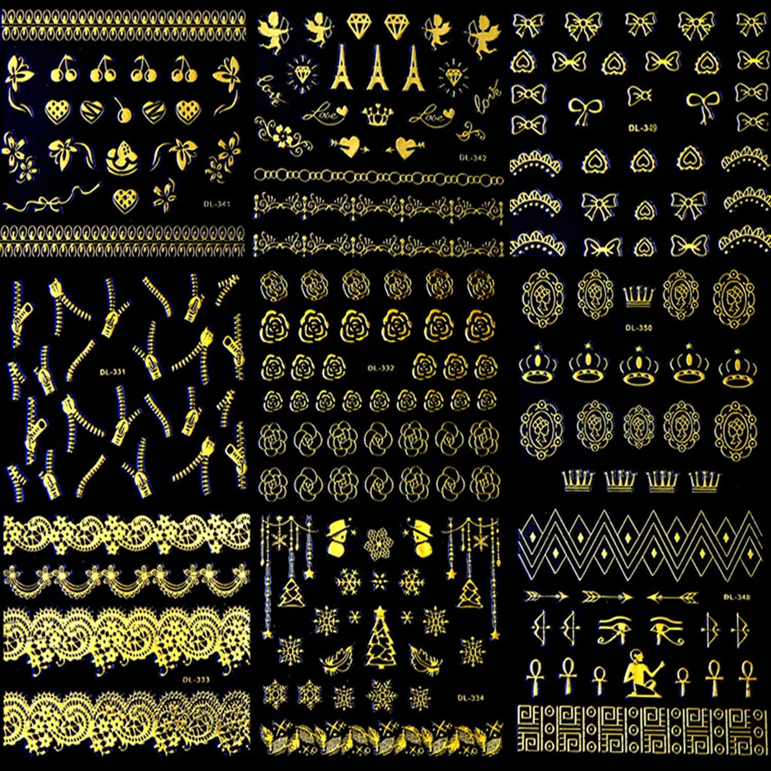 30 Sheets Gold Nail Art Stickers Nail Art Decals 3D Self-Adhesive Cat Chain Butterfly Heart Snowflakes Nail Art Designs Acrylic Nails Supplies Women Girls Manicure Tips DIY Charms Decorations image number 5