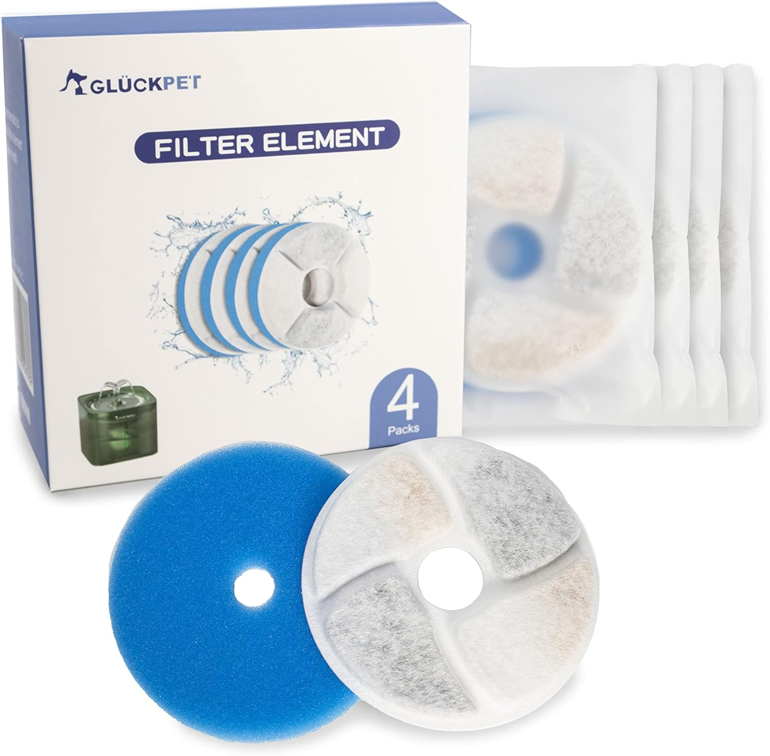 Filter Drinking Fountain for Cat, 4 Pack, Triple Action Filter, Activated Carbon, Resin, White Cotton, Rohs Certificate image number 2