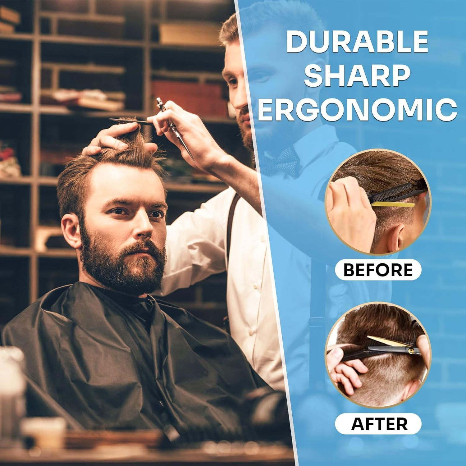 Professional Hair Cutting Scissors-15 Pcs Barber Thinning Scissors Hairdressing Shears Stainless Steel Barber Haircut Scissors Hair Cutting Kit with Cape Clips Comb Hair Band for Women, Men image number 6