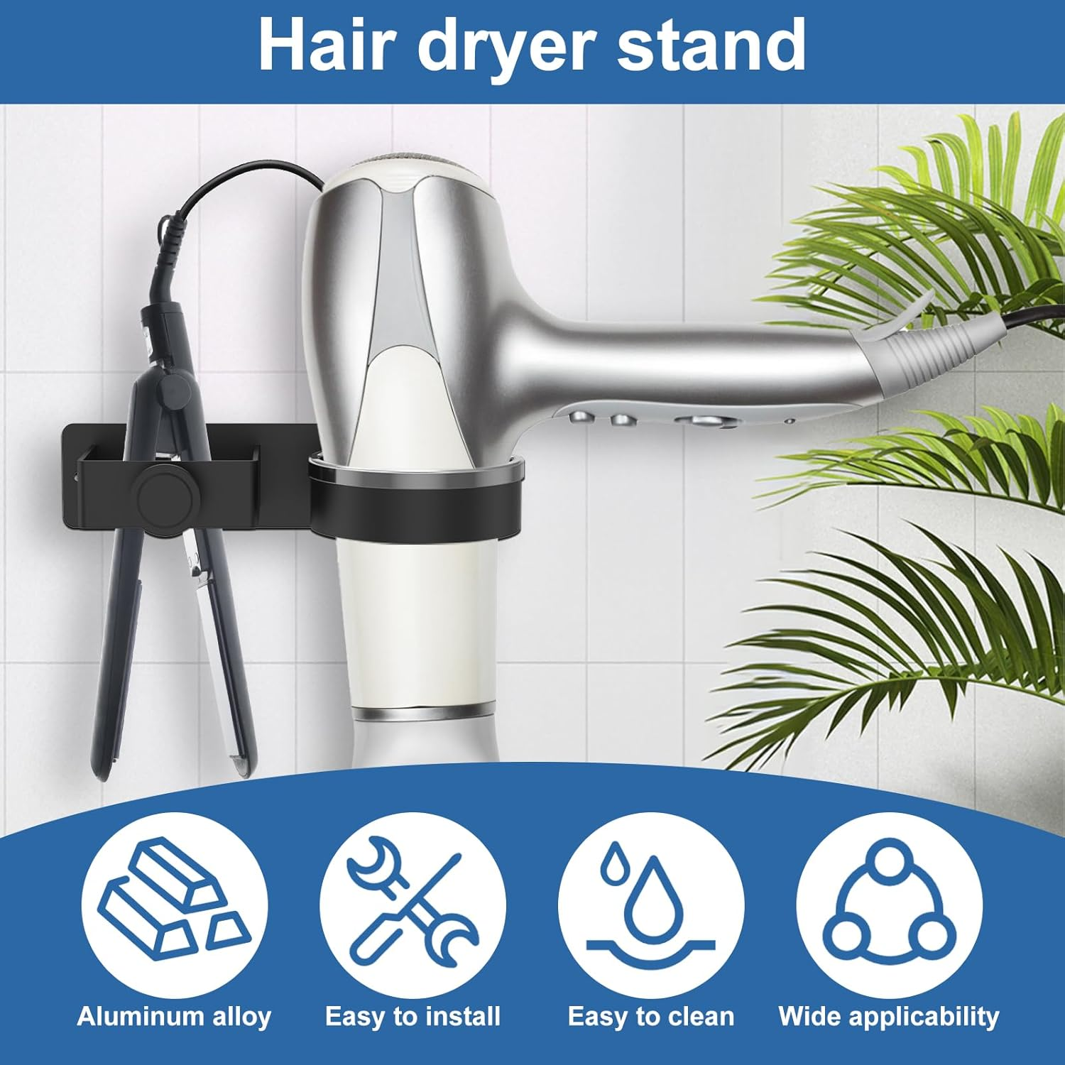 Hair Dryer Holder Wall Mounted Hair Straightener Holder Space Saving Curling Iron Holder Hair Tool Organizer Hairdryer Station Accessories Wall Mounted for Hair Dryer image number 1