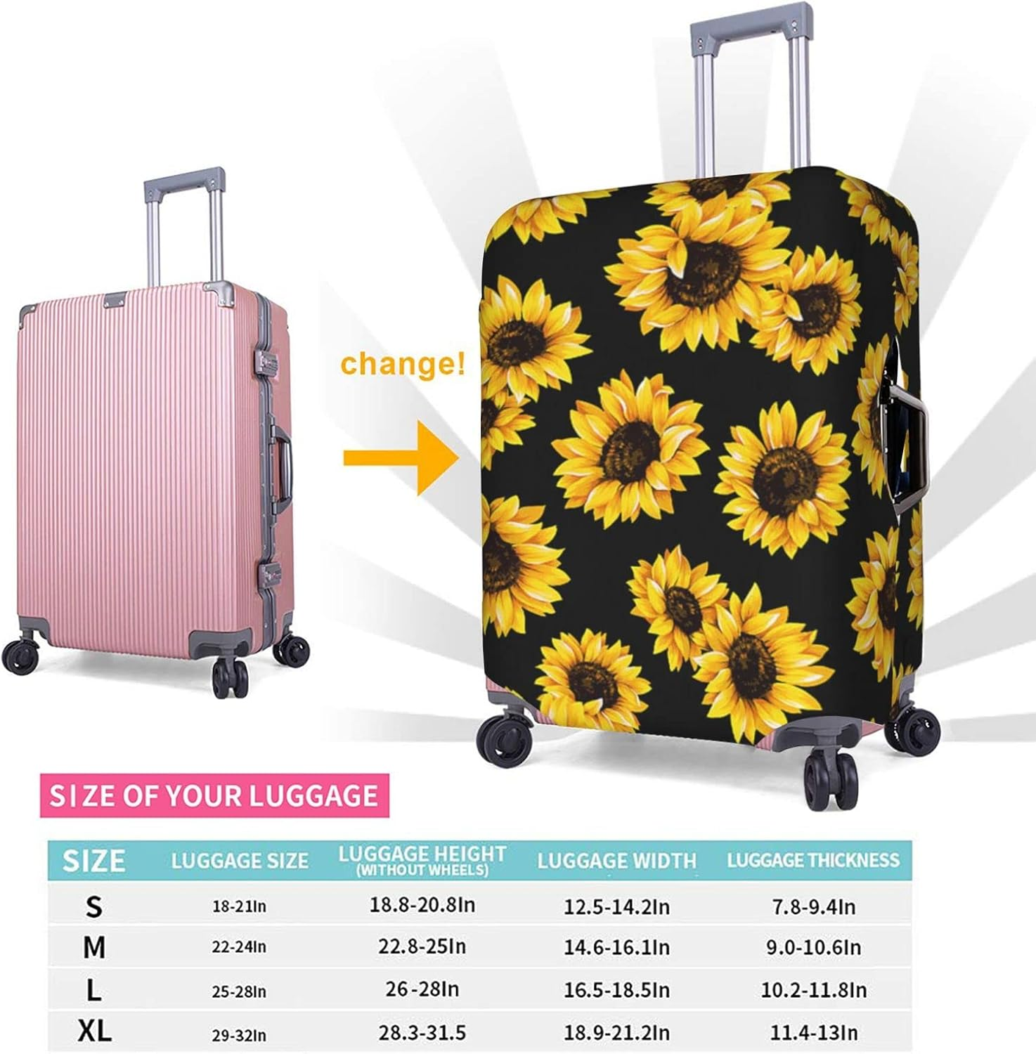 Spring Sunflowers Flowers Luggage Cover Anti-Scratch Suitcase Protector Fits 18-32 Inch Luggage image number 6