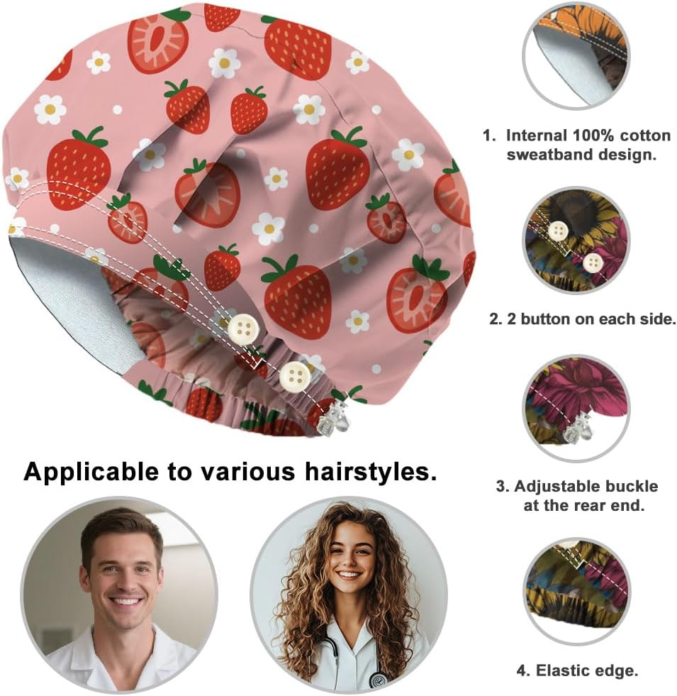 Scrub Caps with 4 Buttons Adjustable Nursing Working Caps with Sweatband Resilient Surgical Hat Hair Cover for Work image number 3